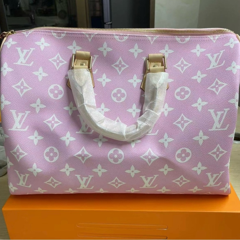 Pink and White Monogram Satchel